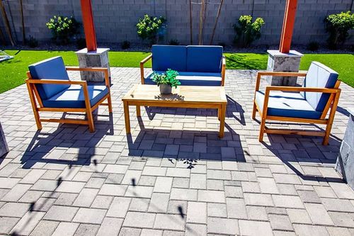 gray stone paver backyard patio