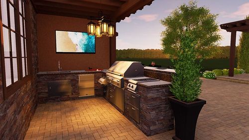 3D rendered outdoor kitchen design