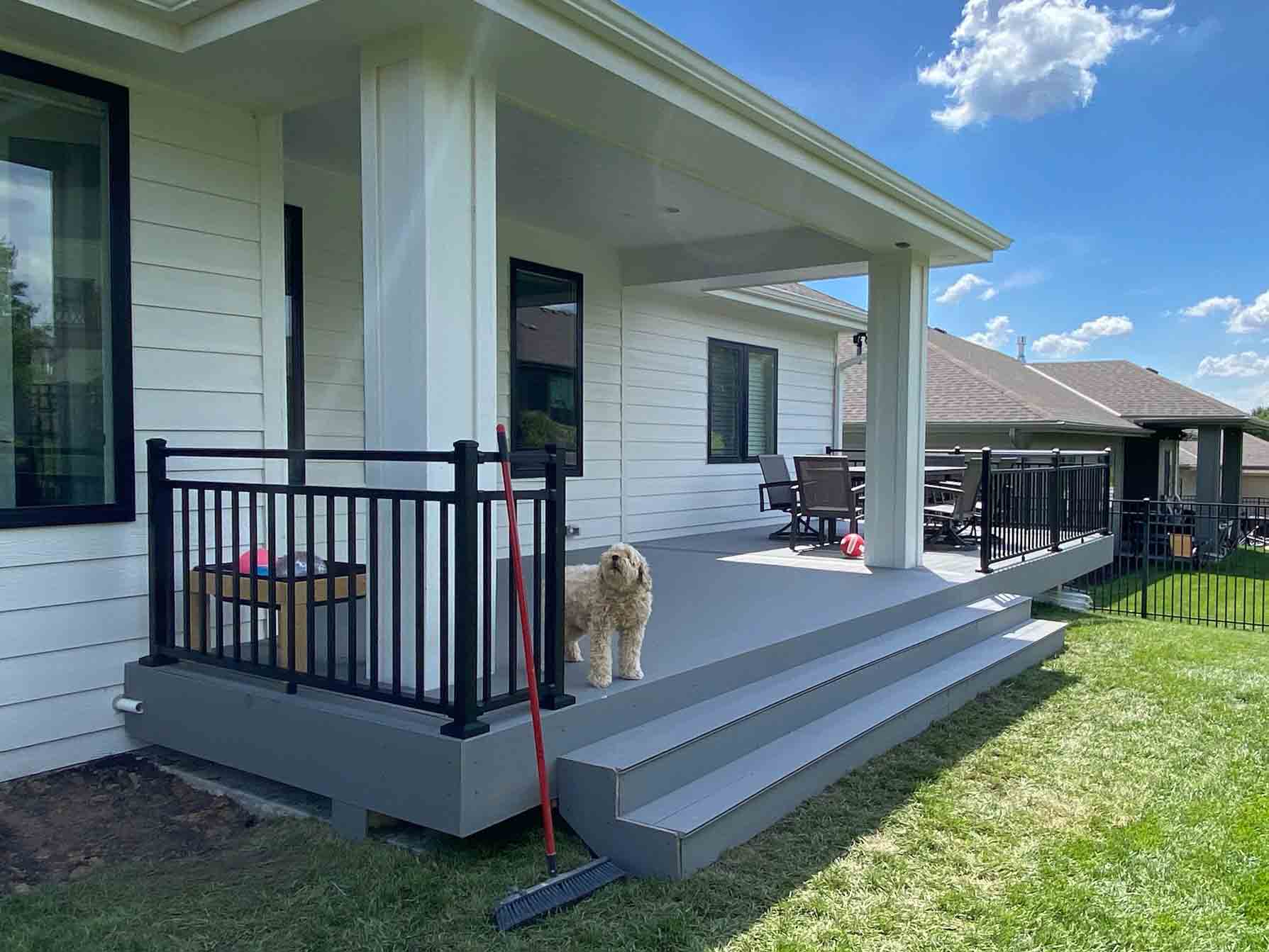 modern grey deck with two long steps